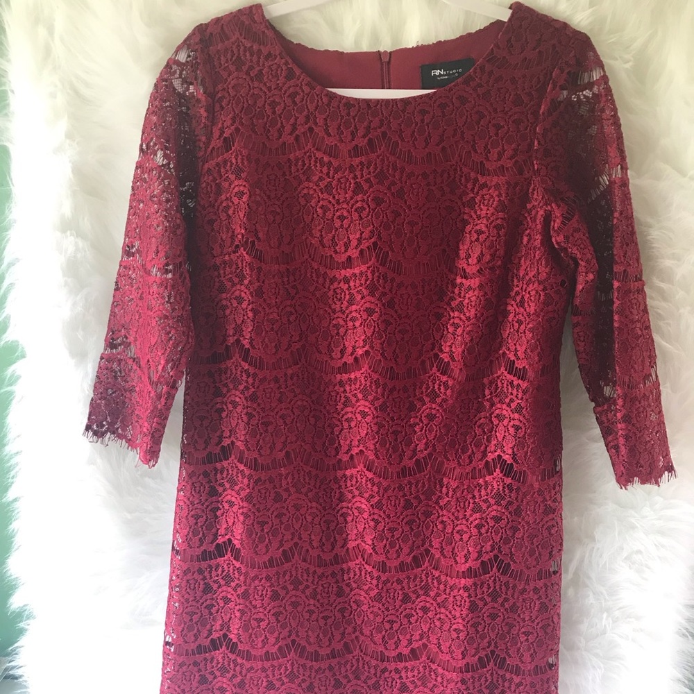 RN Studio Formal Lace Burgundy Dress